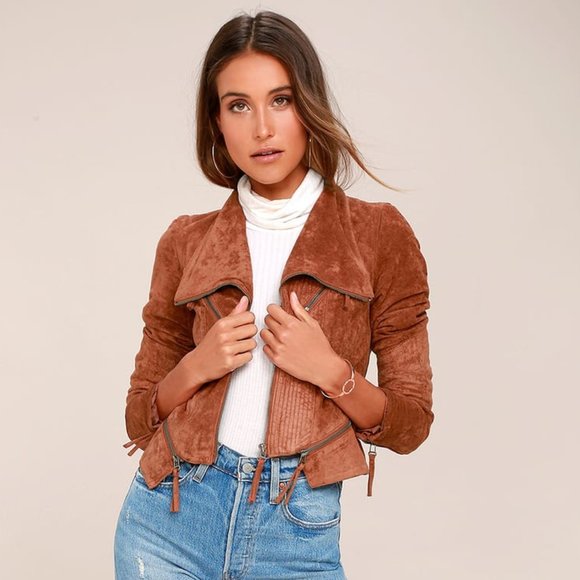 Lulus Jackets & Blazers - Lulu's Rust Orange Suede Moto Jacket NEW